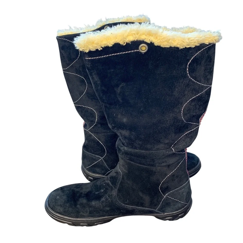 Caterpillar Black Suede Fur Lined Winter Boots Women Warm Cozy‎ Knee High Size 9